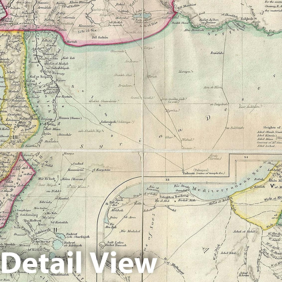 Historic Map : Syria, Israel and Holy Land "with Sinai Peninsula, Egypt", W. Hughes, 1858, Vintage Wall Art