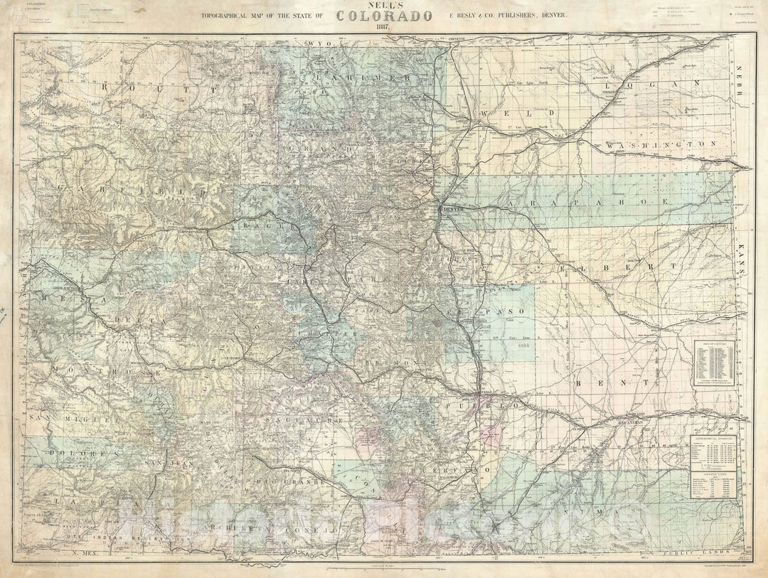 Historic Map : The State of Colorado - first edition!, Nell's, 1887, Vintage Wall Art