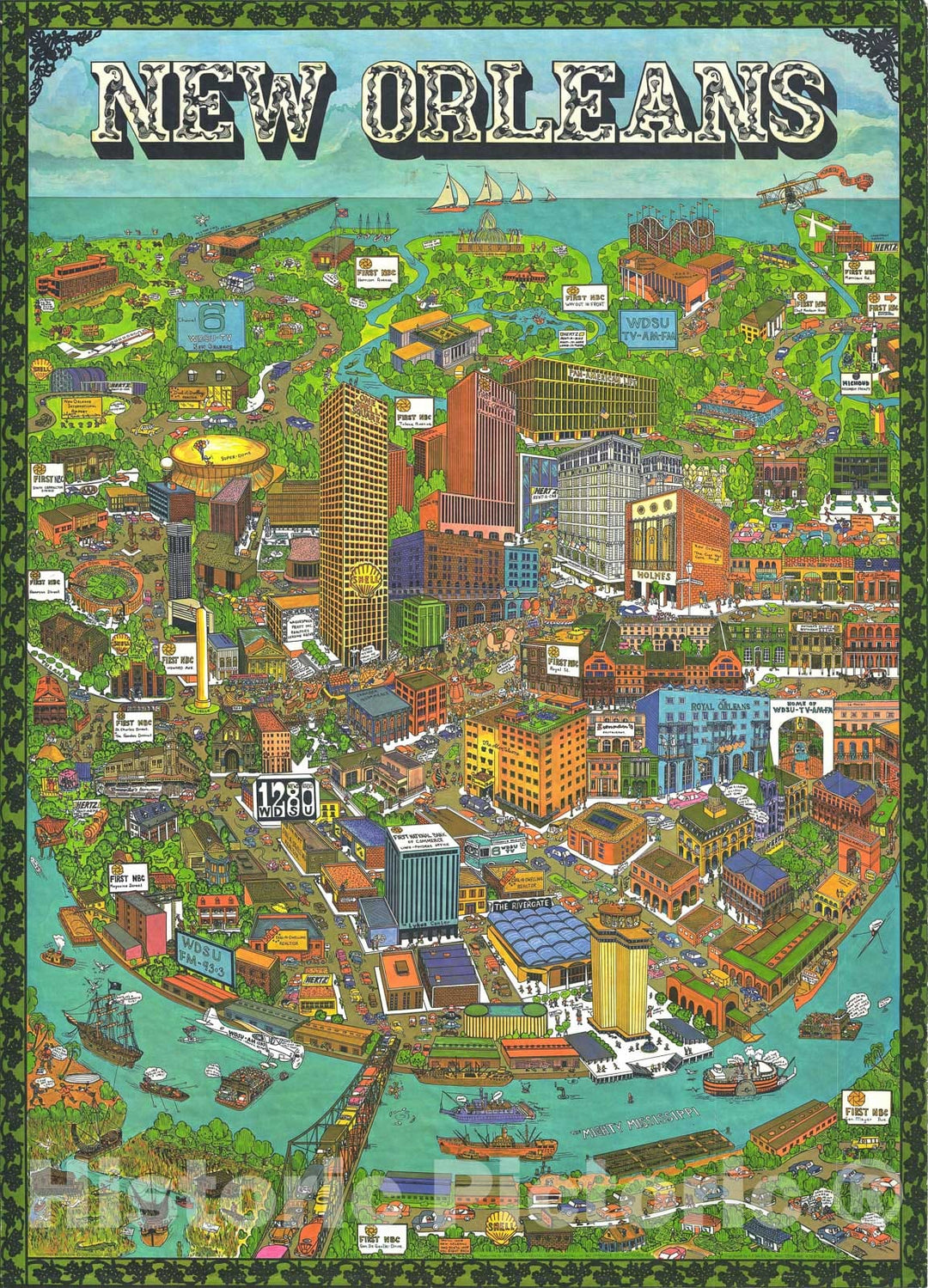 Historic Map : Pictorial Map of New Orleans, Louisiana, Trans Continental, 1972, Vintage Wall Art