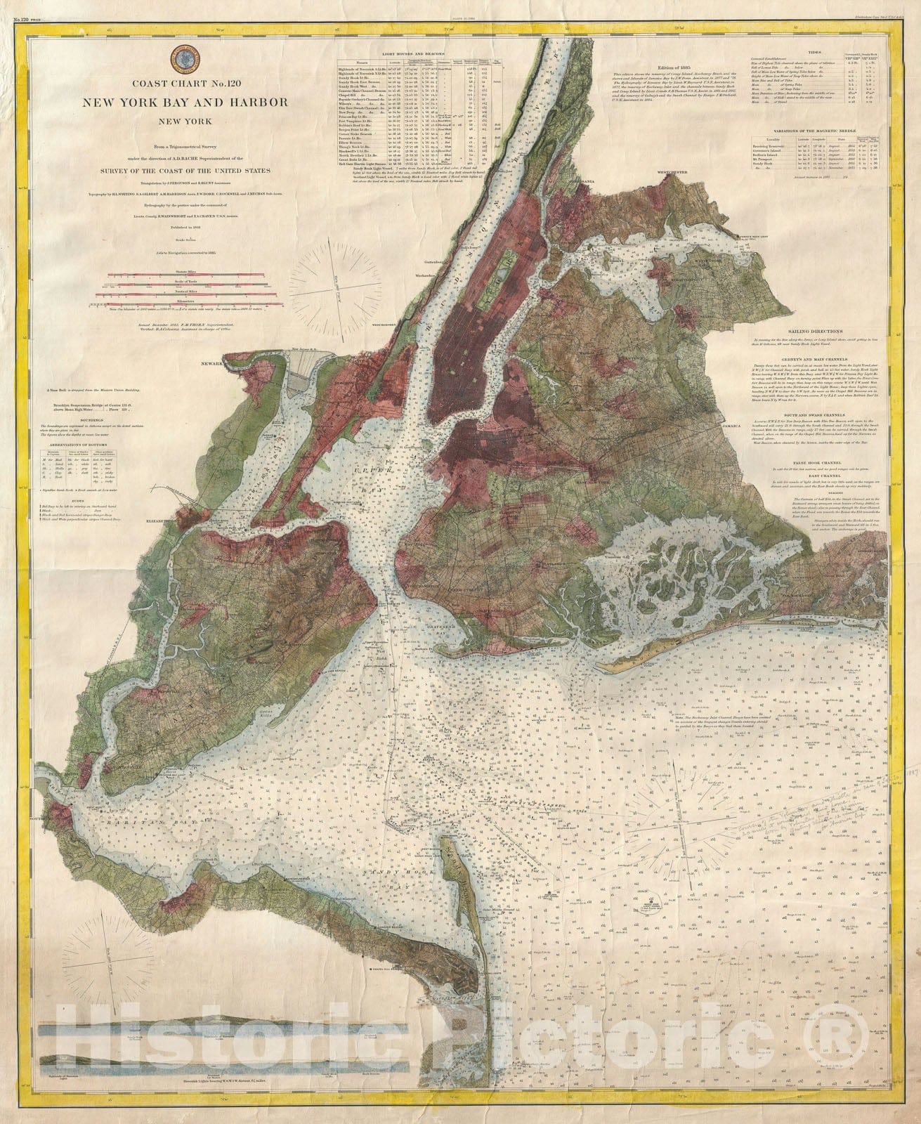 Historic Map : Nautical Chart New York City Bay and Harbor "ref. 1887 Americas Cup Race", U.S. Coast Survey, 1885, Vintage Wall Art