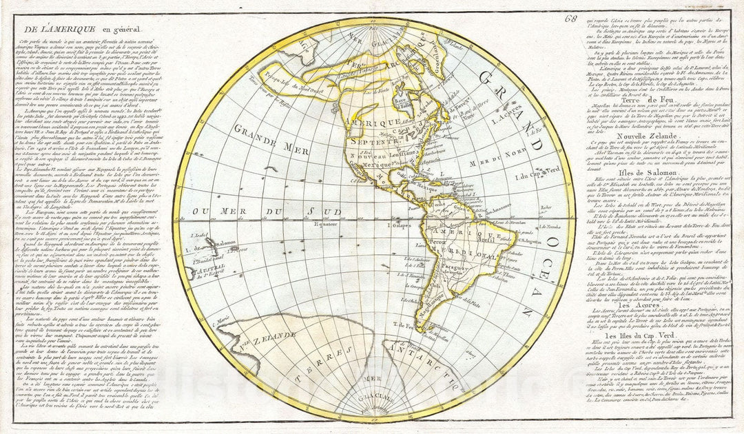 Historic Map : North America and South America, Clouet, 1785, Vintage Wall Art