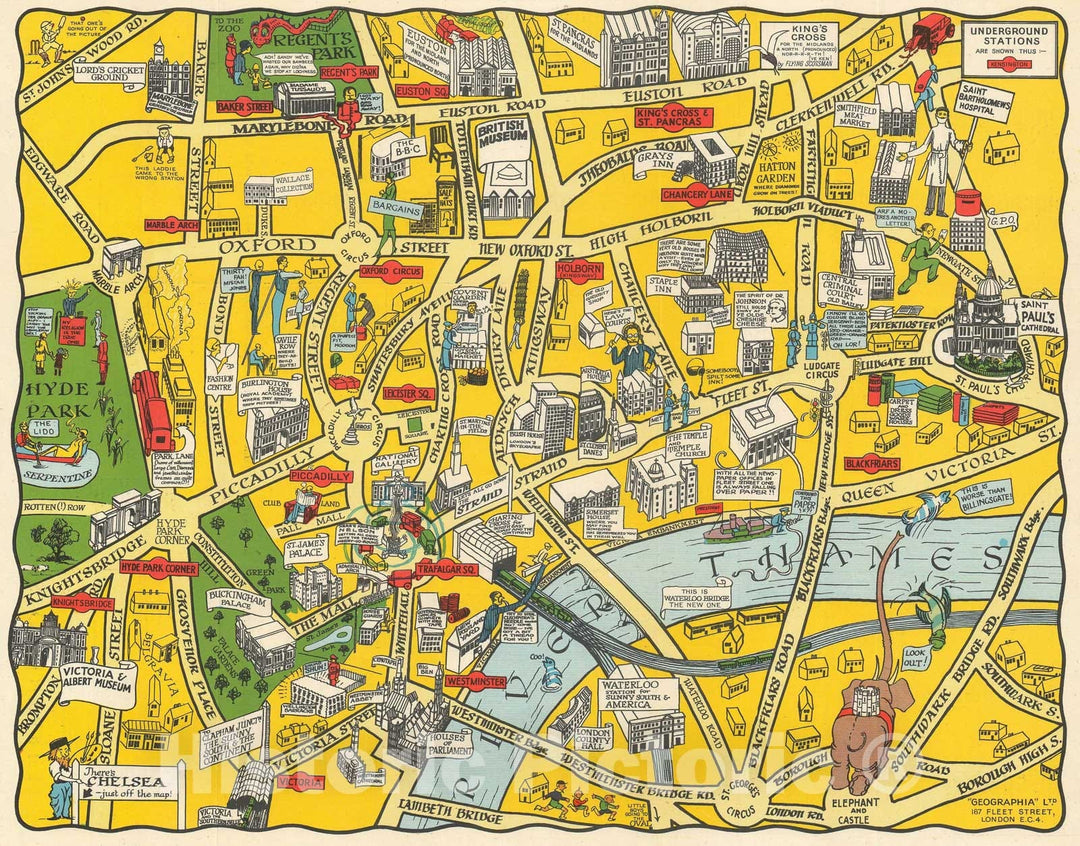 Historic Map : Geographia Pictorial Map of London, England, 1930, Vintage Wall Art