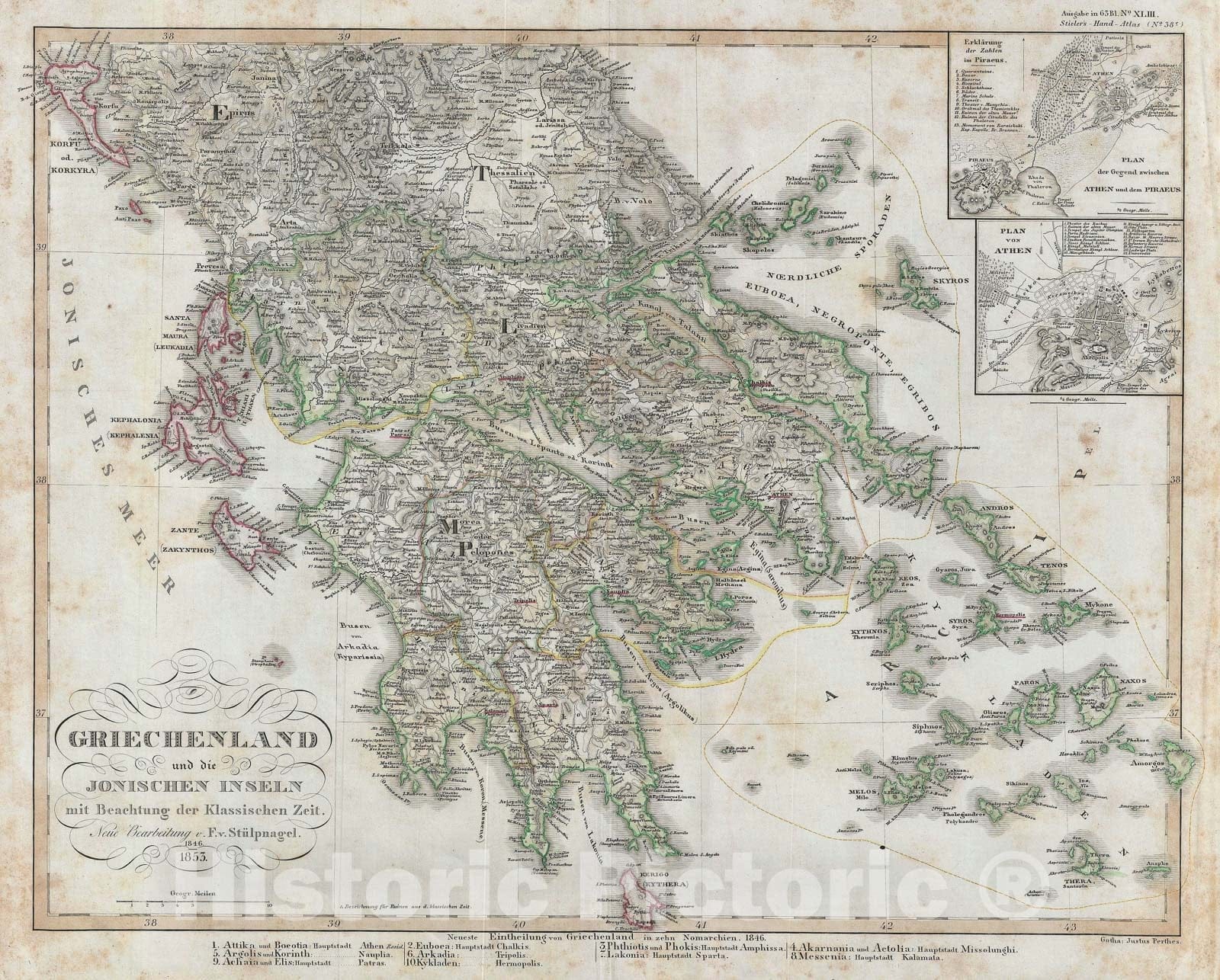 Historic Map : Classical Greece, Perthes, 1853, Vintage Wall Art