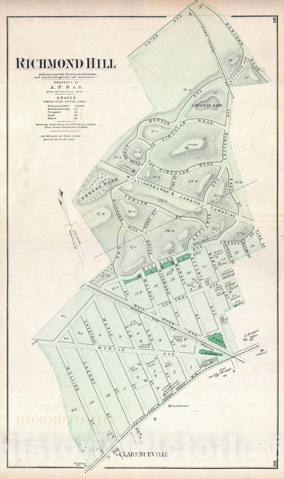 Historic Map : Richmond Hill, Queens, New York City, Beers, 1873, Vintage Wall Art