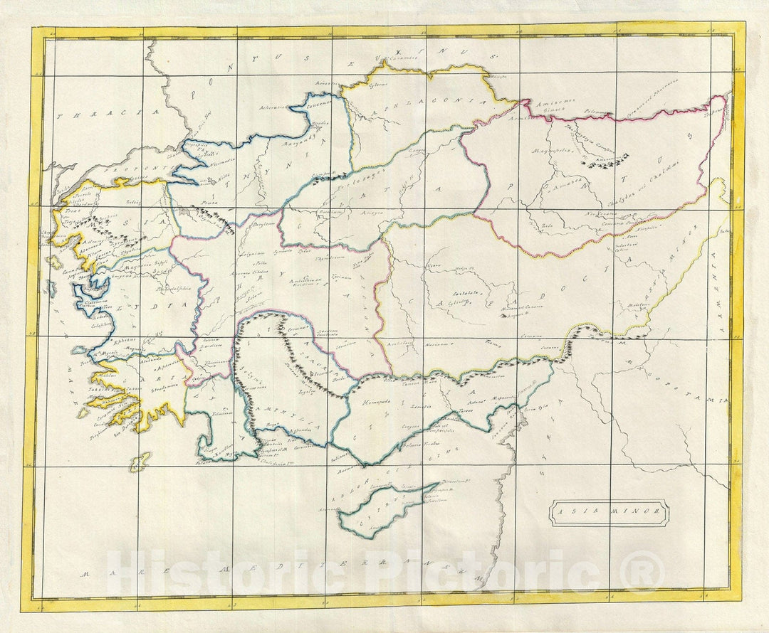 Historic Map : Turkey or Asia Minor in Antiquity, Manuscript, 1823, Vintage Wall Art