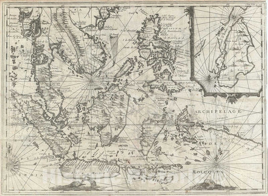 Historic Map : The East Indies: Malaya, Java, Borneo, Singapore, Schouten and Blaeu, 1619, Vintage Wall Art