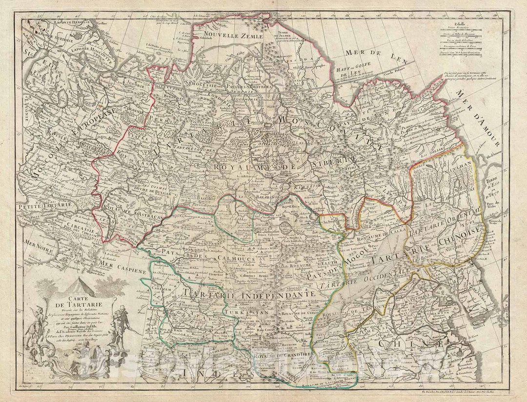 Historic Map : North Asia "Tartary, Russia, Siberia, China, Mongolia", De L'Isle, 1766, Vintage Wall Art