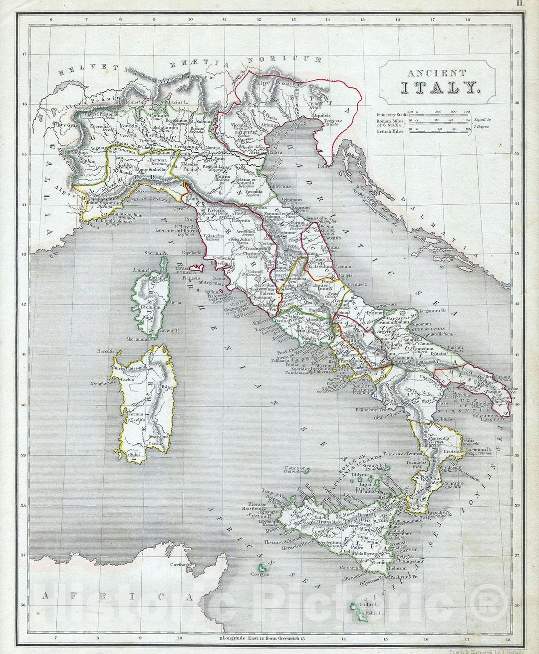 Historic Map : Ancient Italy, Chambers, 1845, Vintage Wall Art