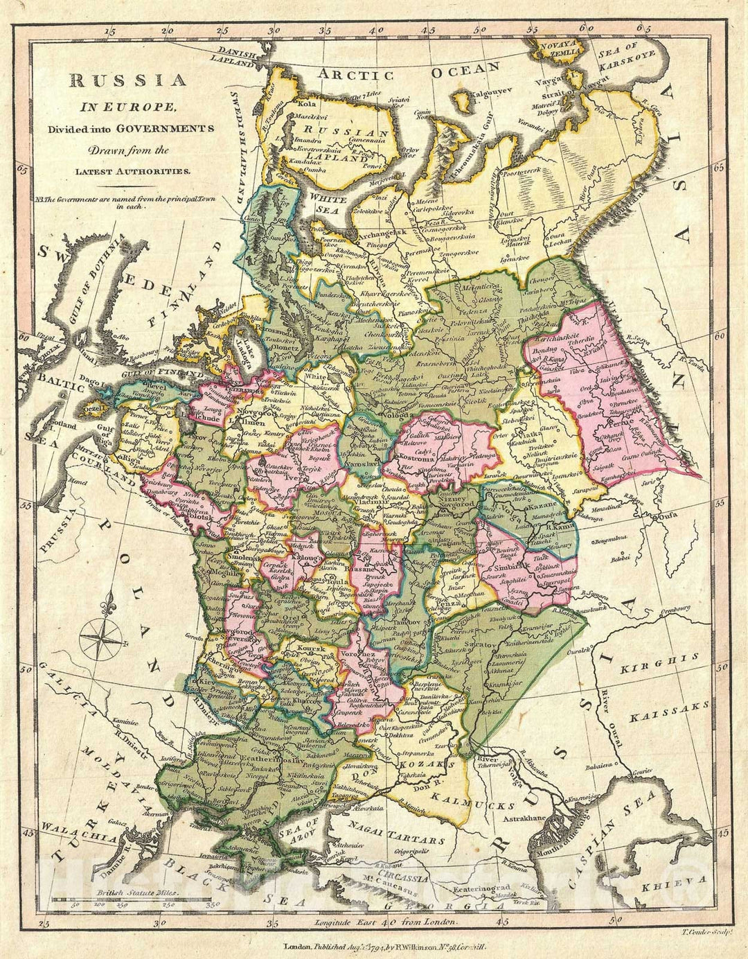 Historic Map : European Russia, Wilkinson, 1794, Vintage Wall Art