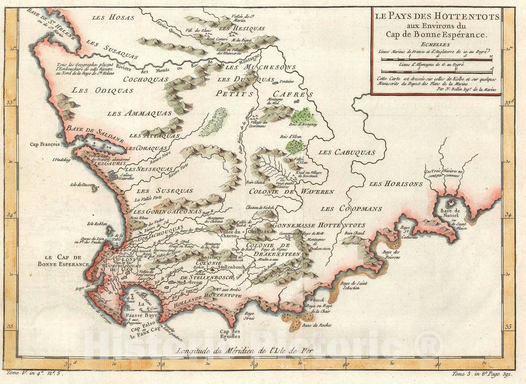 Historic Map : The Cape of Good Hope and Part of South Africa, Bellin, 1754, Vintage Wall Art