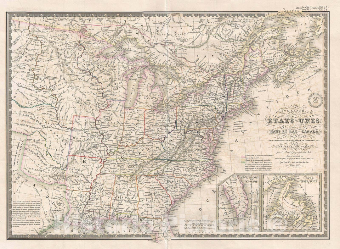 Historic Map : The United States, Brue and Picquet, 1836, Vintage Wall Art