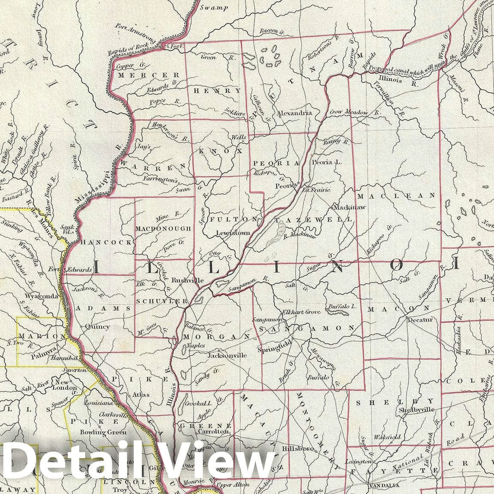 Historic Map : Missouri, Illinois, Iowa and Indiana, S.D.U.K., 1833, Vintage Wall Art