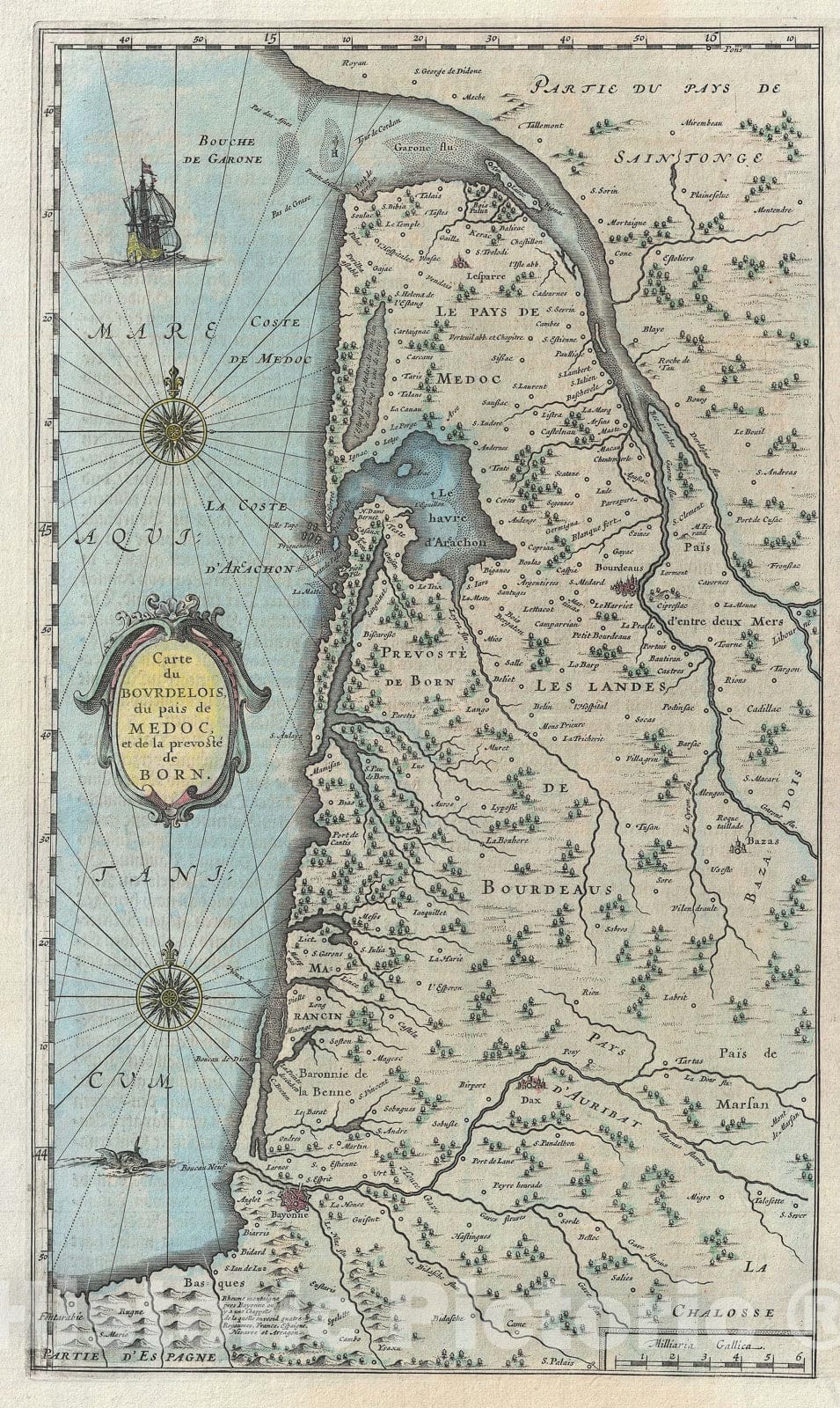 Historic Map : Bordeaux and Medoc "Wine Regions", Blaeu, 1667, Vintage Wall Art