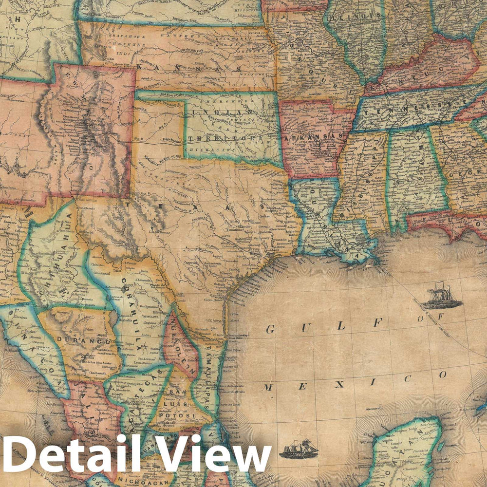 Historic Map : The United States and Mexico, Atwood, 1856, Vintage Wall Art