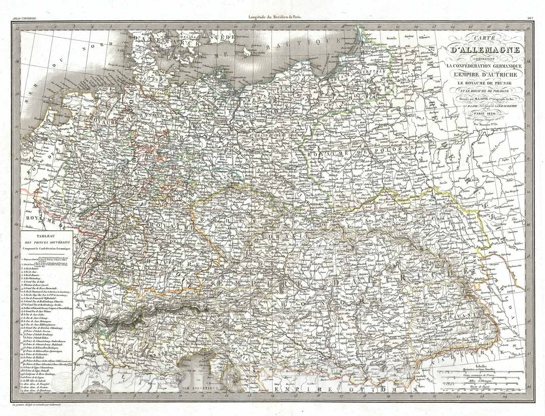 Historic Map : Germany, Austria, and Poland, Lapie, 1830, Vintage Wall Art