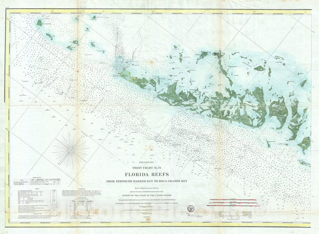 Historic Map : Nautical Chart Florida Keys and Key West, U.S. Coast Survey, 1859 v1, Vintage Wall Art