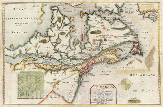 Historic Map : Canada, New England, and The Great Lakes, Du Val - Champlain, 1664, Vintage Wall Art