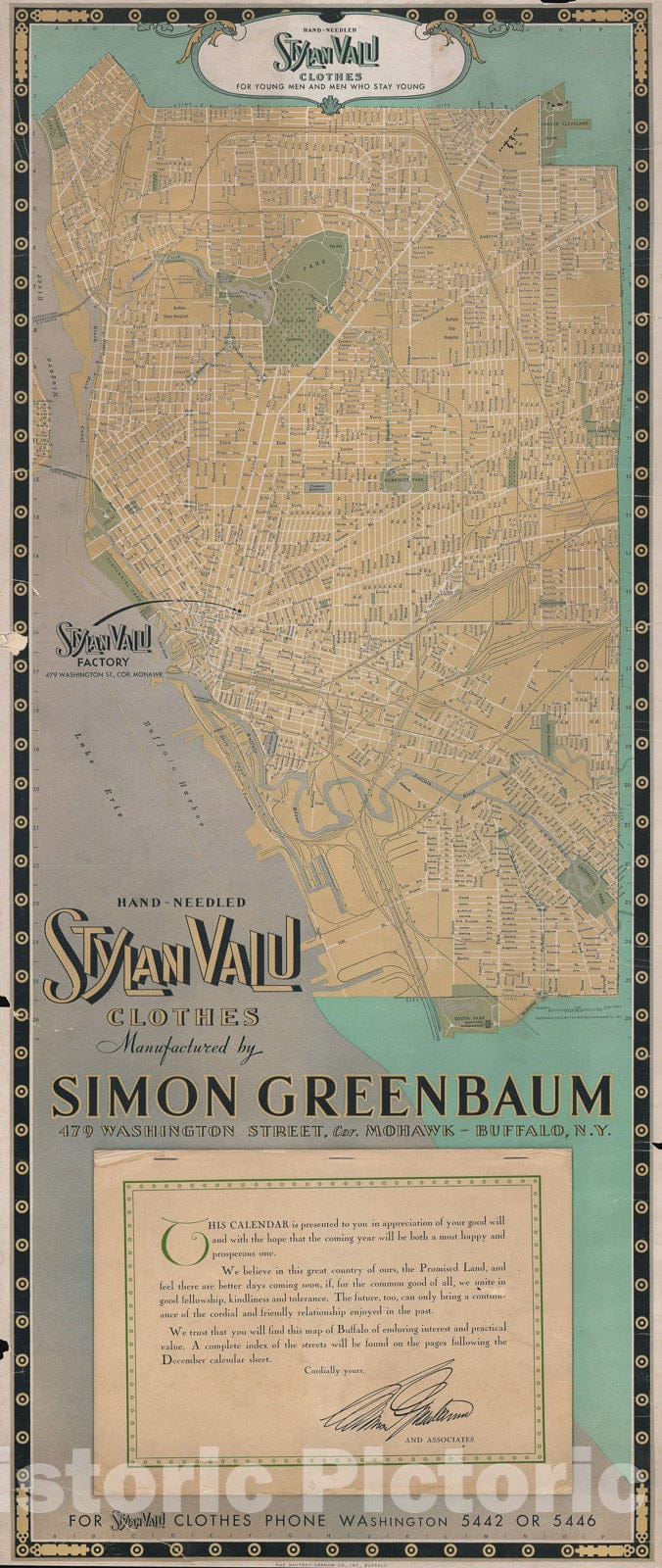 Historic Map : Calendar City Map of Buffalo, New York, Whitney Graham, 1934, Vintage Wall Art