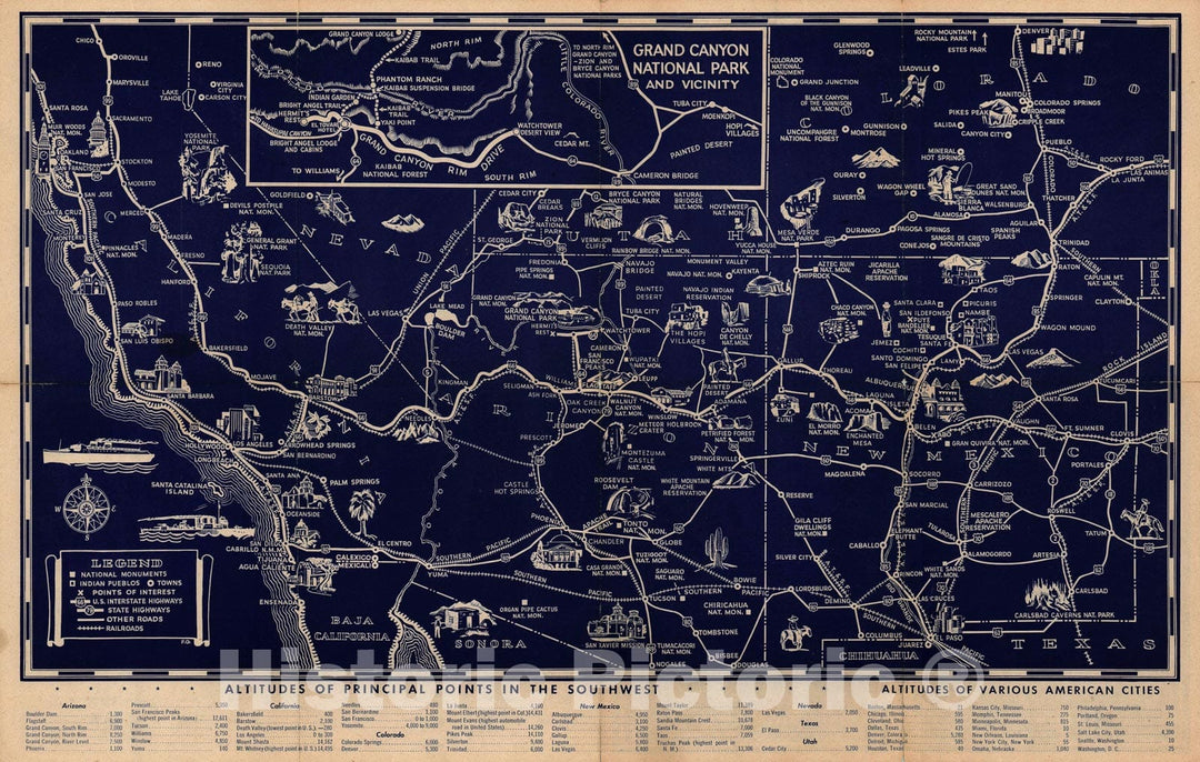 Historic Map : Pictorial Tourist Map of The American Southwest, 1946, Vintage Wall Art