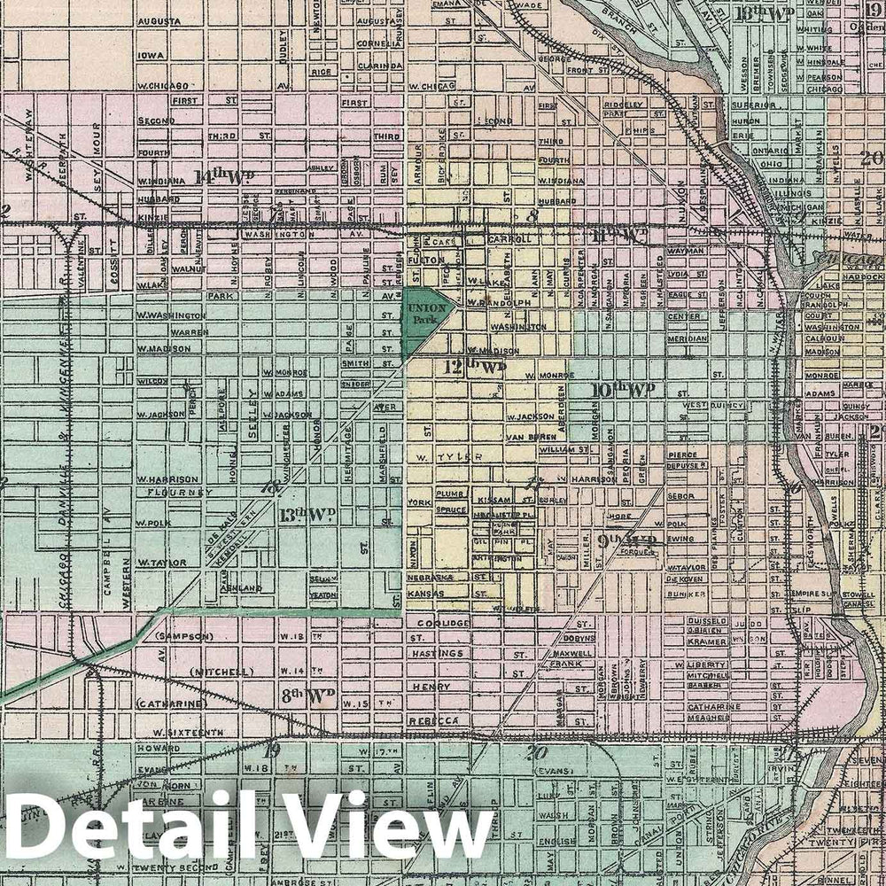 Historic Map : Chicago, Warner and Beers, 1872, Vintage Wall Art