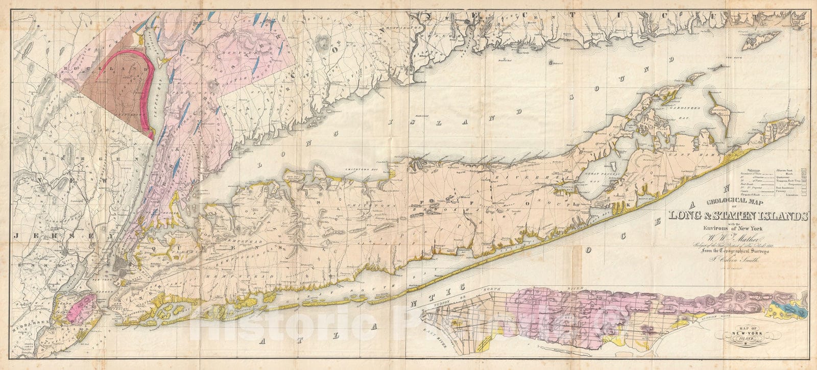 Historic Map : Long Island, New York, Mather, 1842, Vintage Wall Art