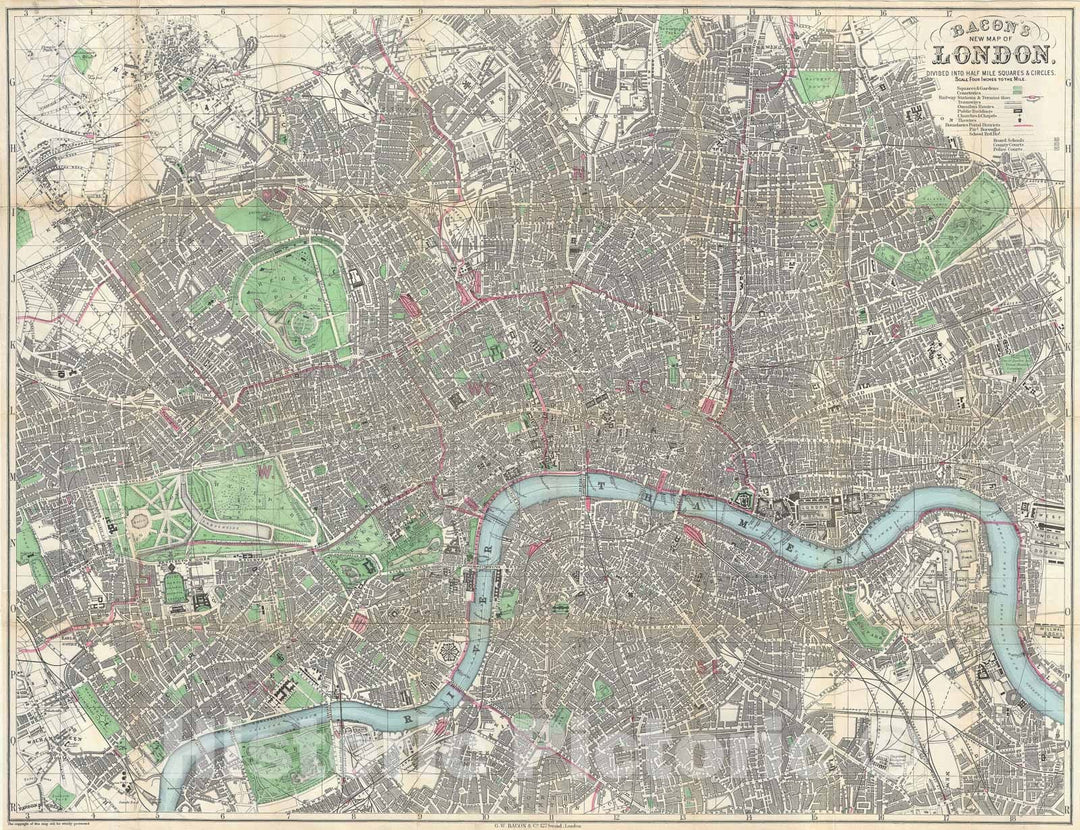 Historic Map : London, England, Bacon, 1876, Vintage Wall Art