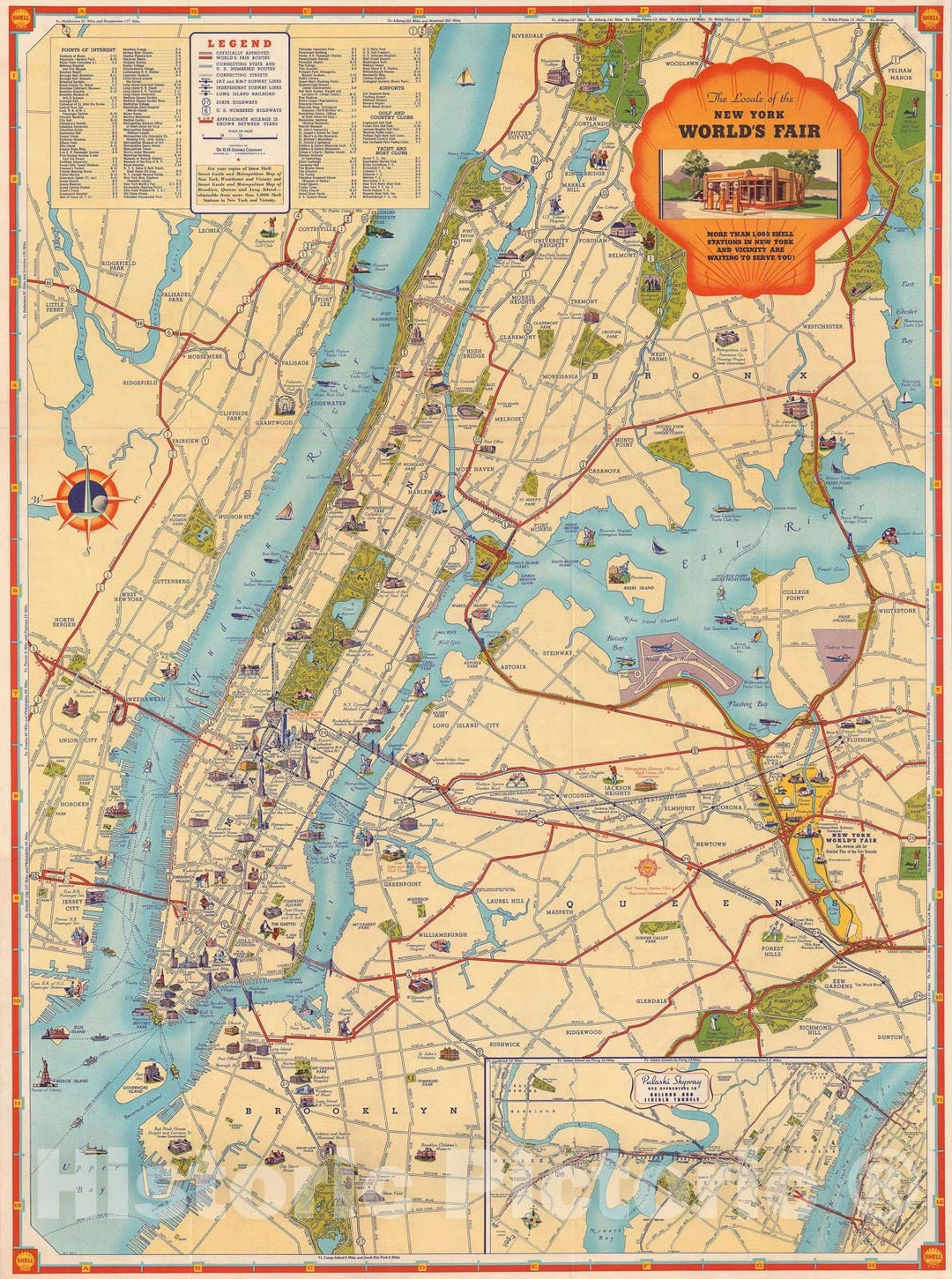 Historic Map : Pictorial Plan of New York City for The World's Fair, Shell, 1939, Vintage Wall Art