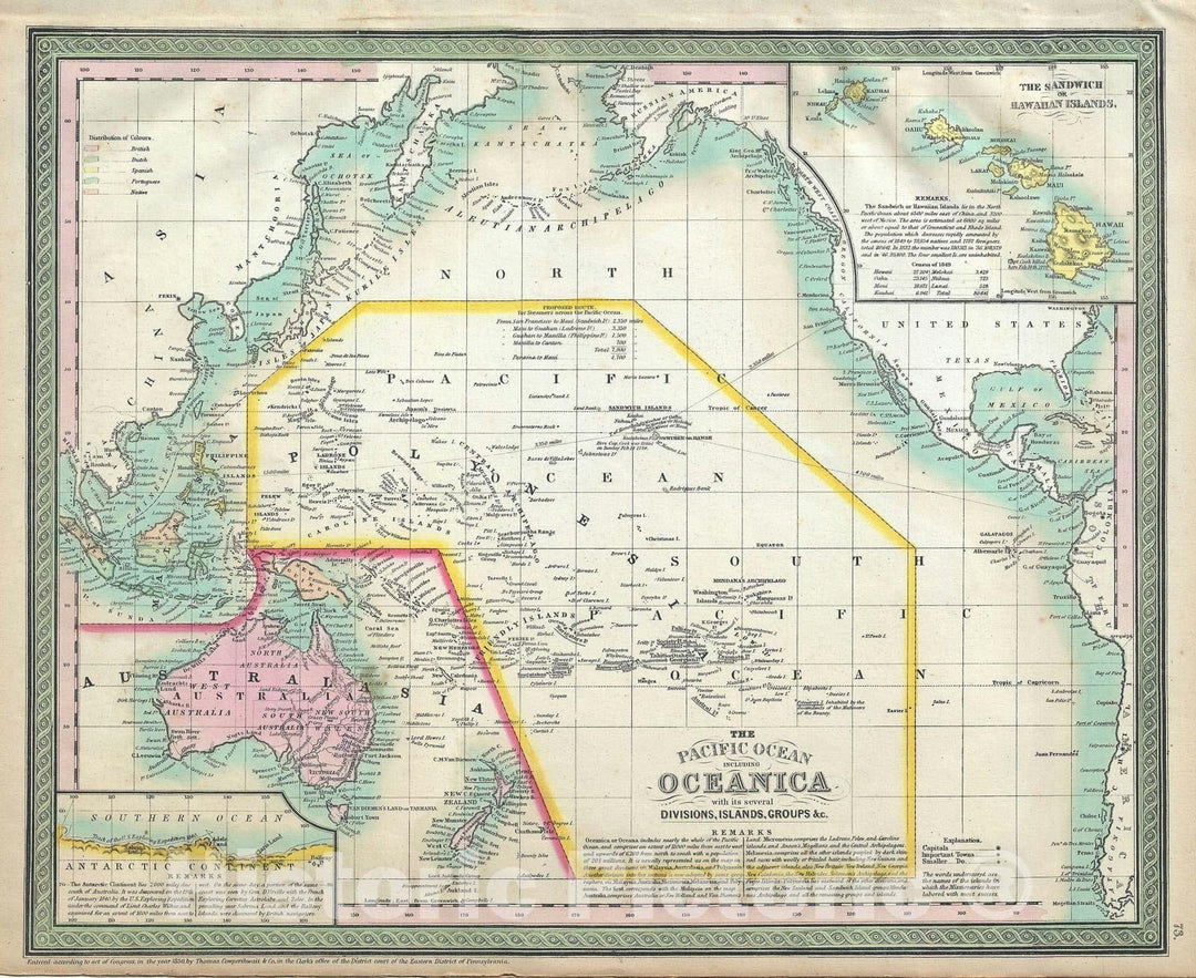 Historic Map : The Pacific Ocean and Australia, Mitchell, 1854, Vintage Wall Art