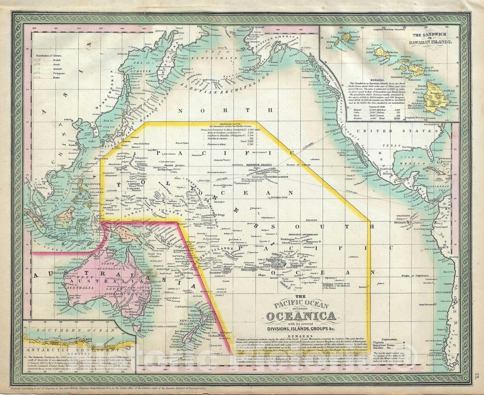 Historic Map : The Pacific Ocean and Australia, Mitchell, 1854, Vintage Wall Art