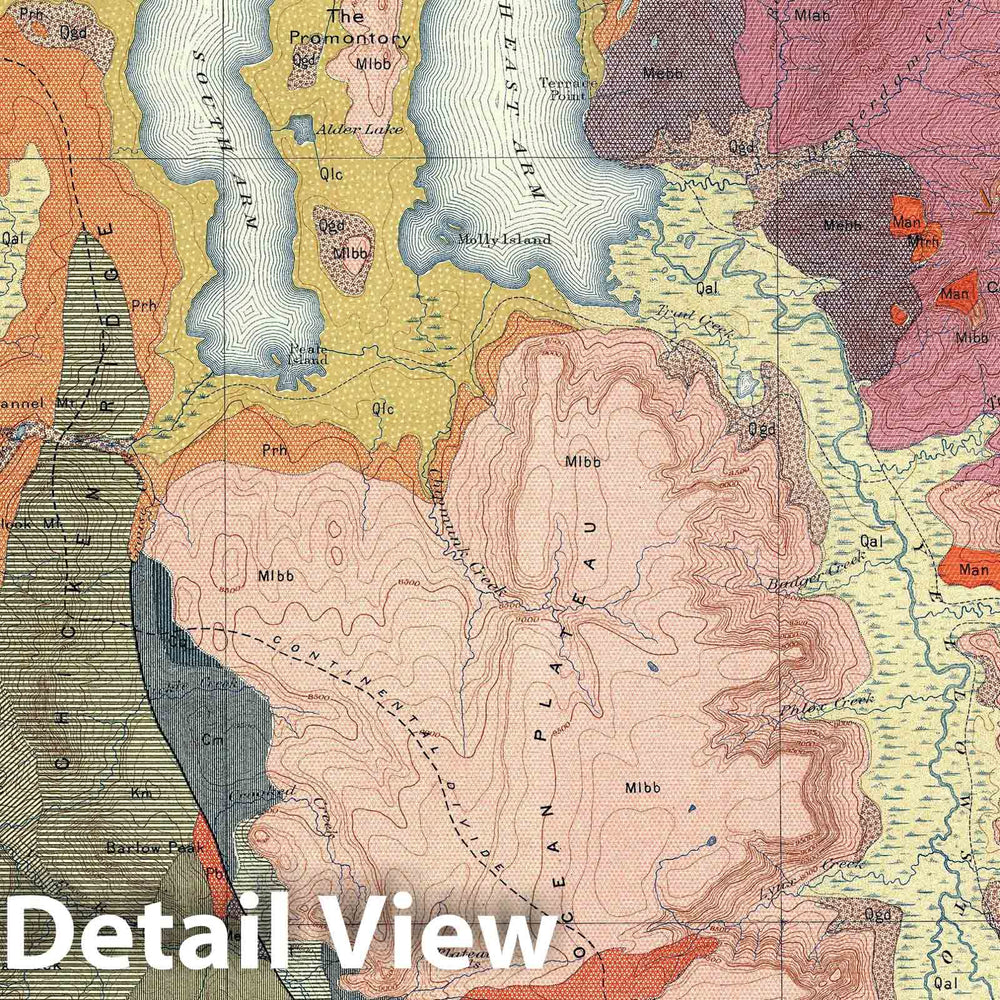 Historic Map : USGS Geologic Yellowstone Lake, Yellowstone National Park, 1904 v2, Vintage Wall Art