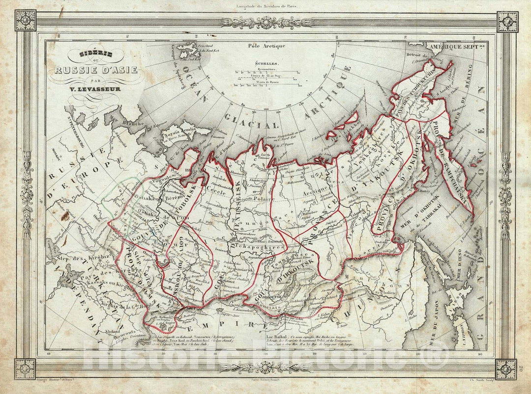 Historic Map : Siberia of Russia in Asia, Lavasseur, 1852, Vintage Wall Art