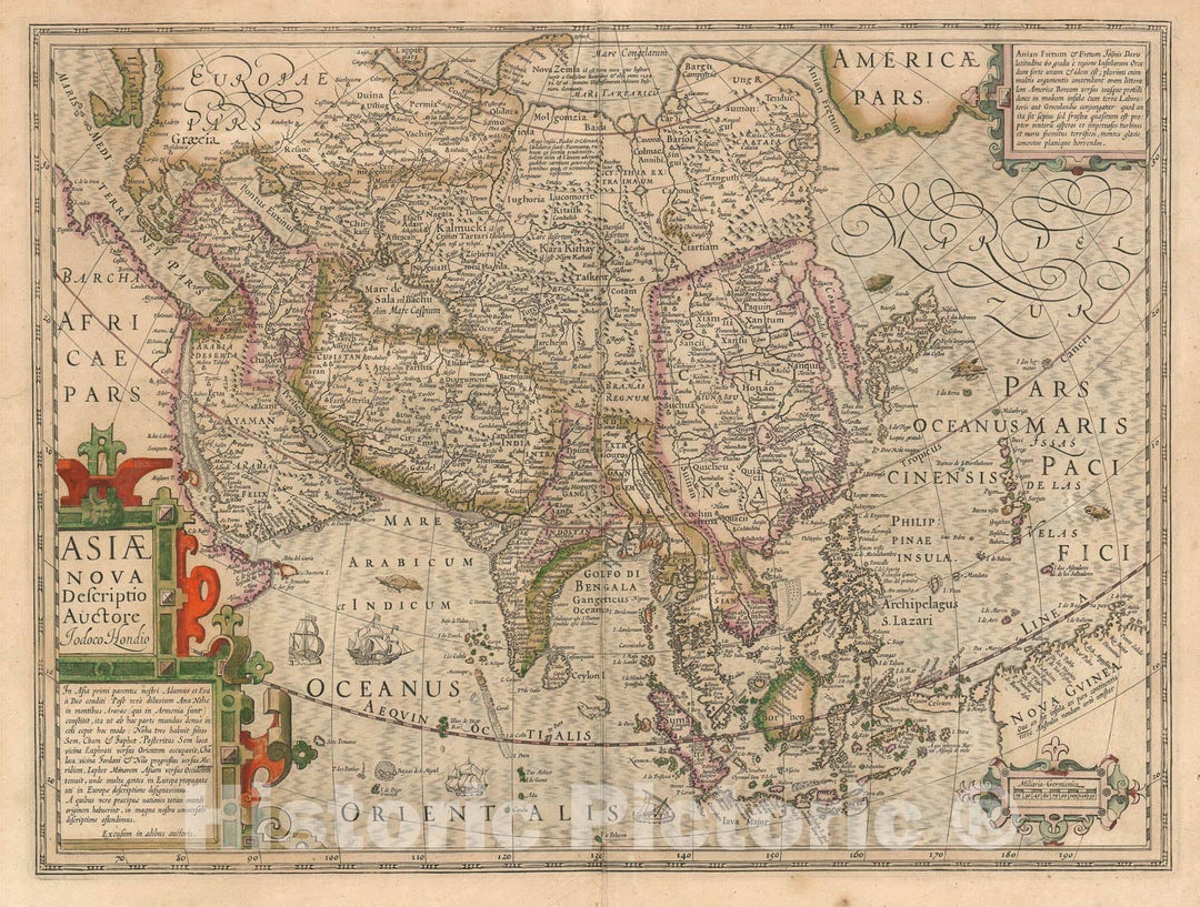 Historic Map : Asia, Jodocus Hondius, 1628, Vintage Wall Art