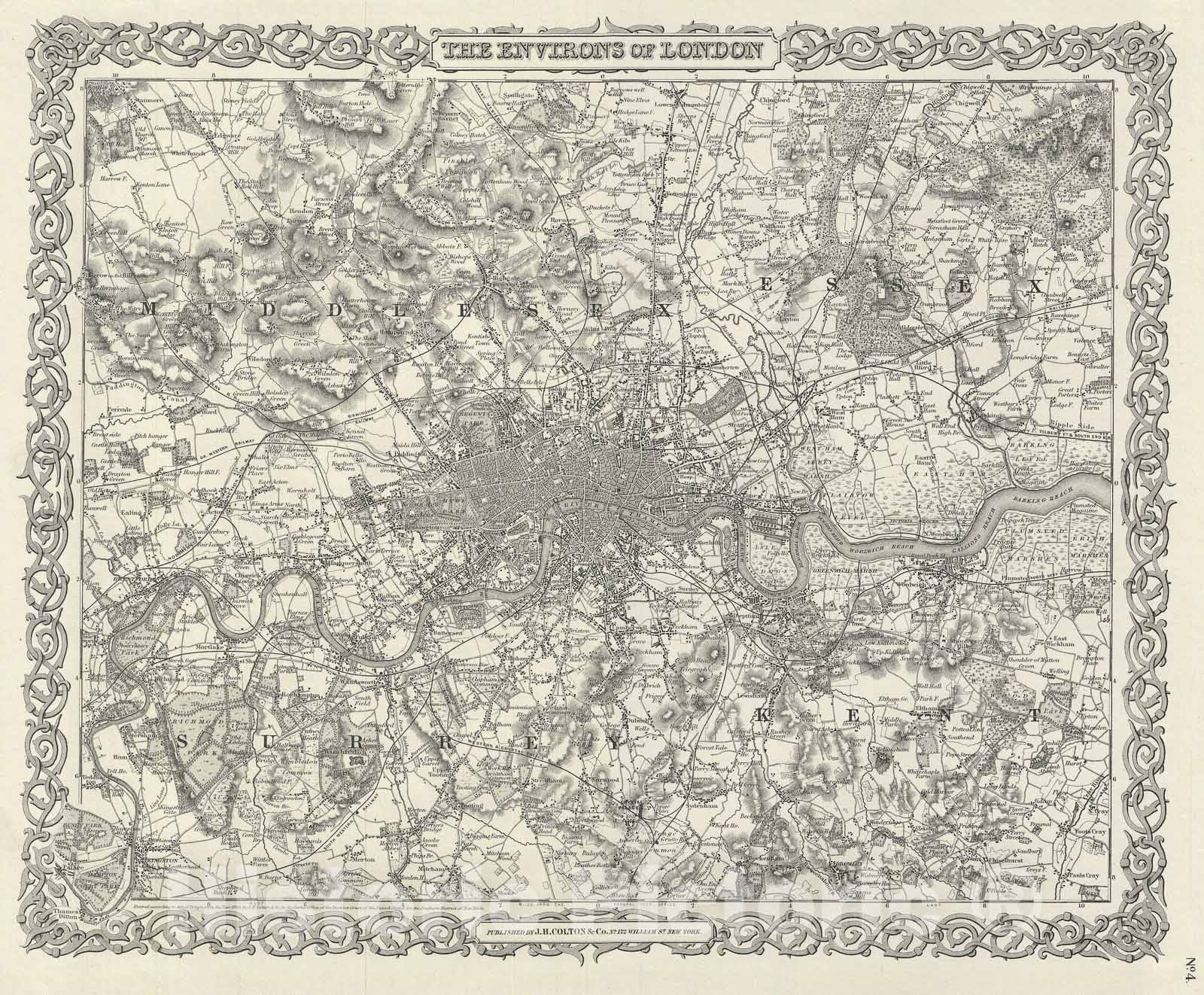 Historic Map : Plan of London, Colton, 1856, Vintage Wall Art