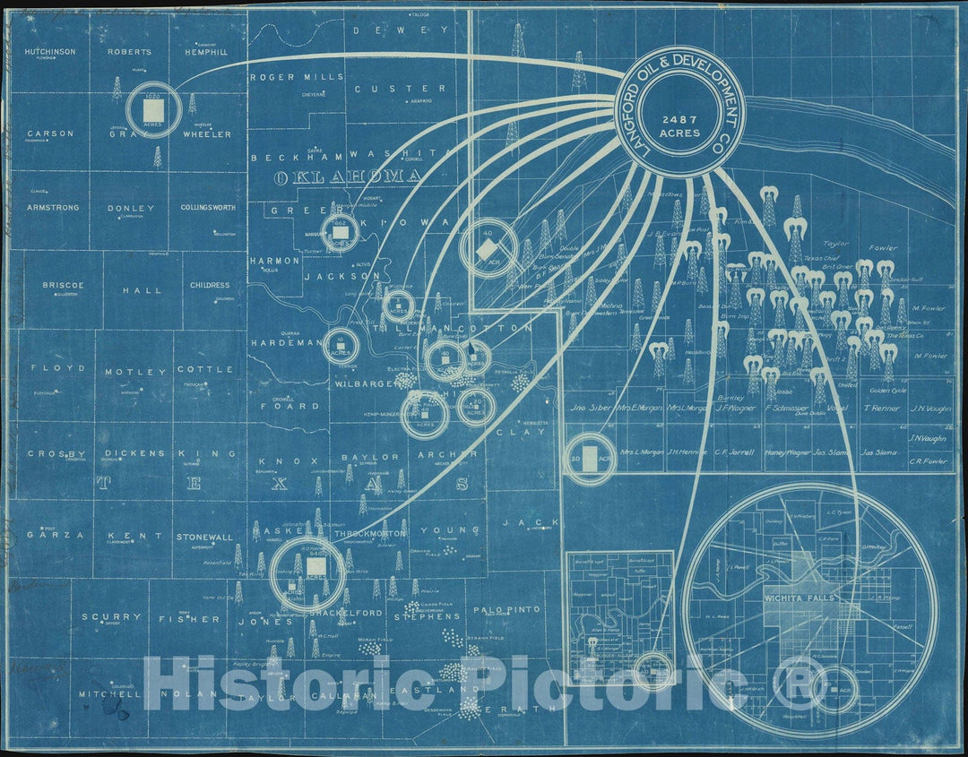 Historic Map : Langford Oil Company Oil Fraud Map of Wichita Falls, North Texas, 1921, Vintage Wall Art