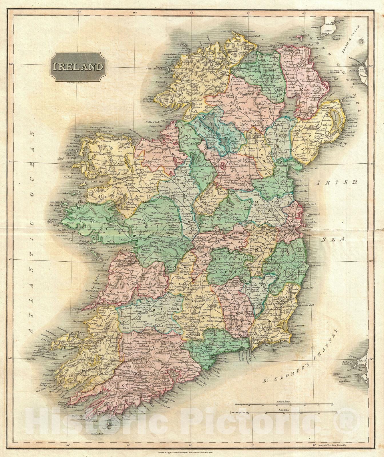 Historic Map : Ireland, Thomson, 1815, Vintage Wall Art