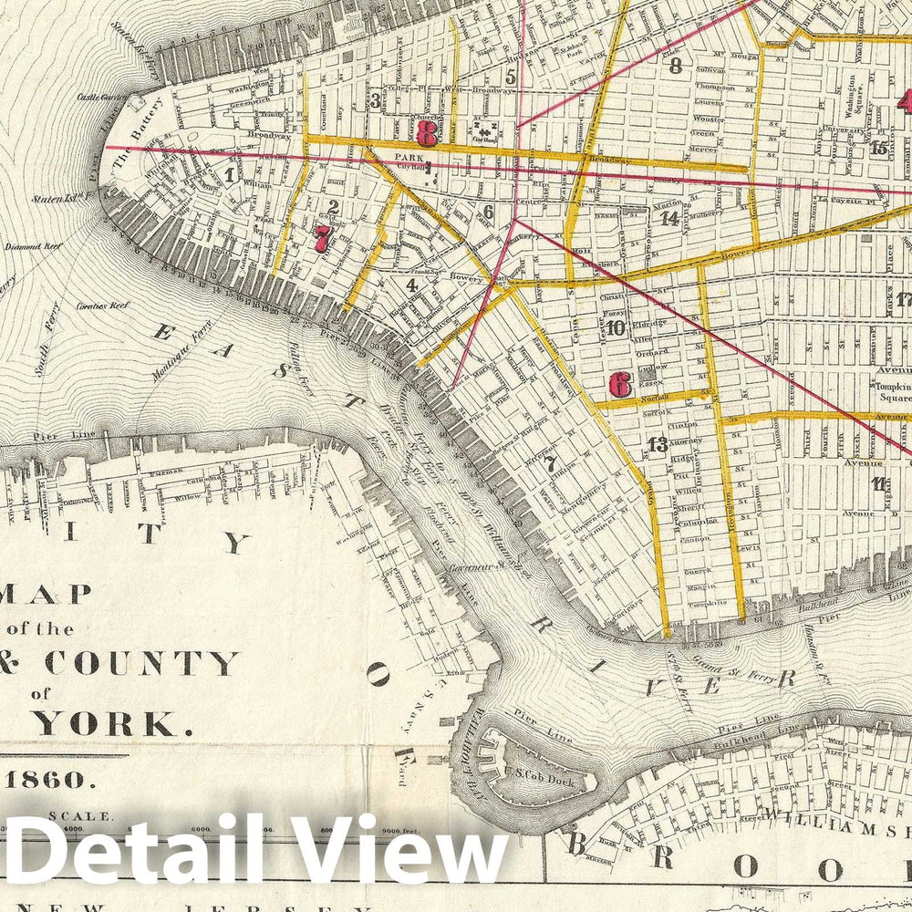 Historic Map : New York City, Valentine, 1860, Vintage Wall Art