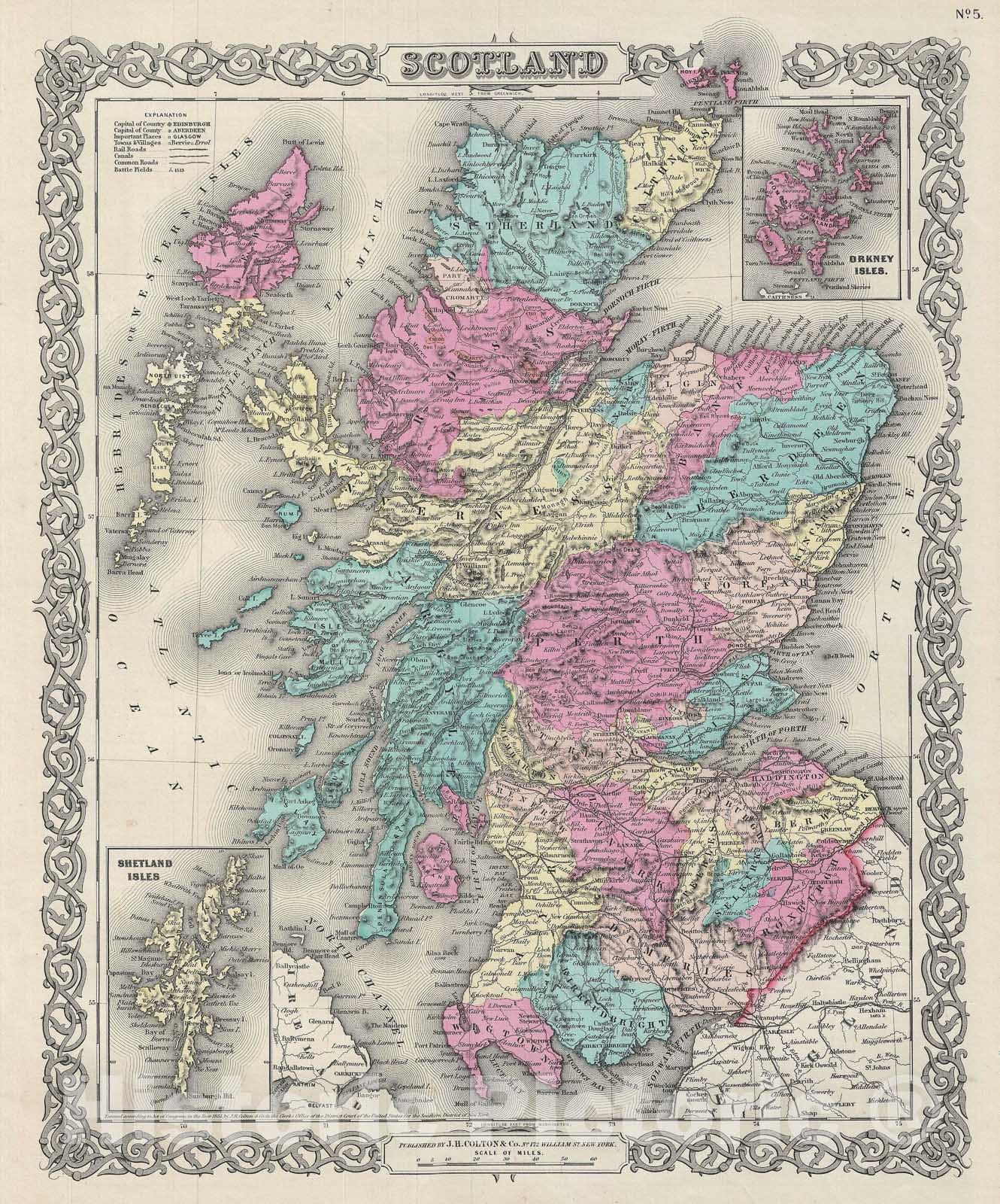 Historic Map : Scotland, Colton, 1856, Vintage Wall Art