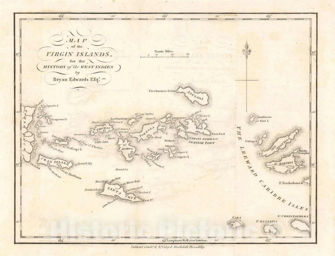 Historic Map : The Virgin Islands, Stockdale, 1794, Vintage Wall Art