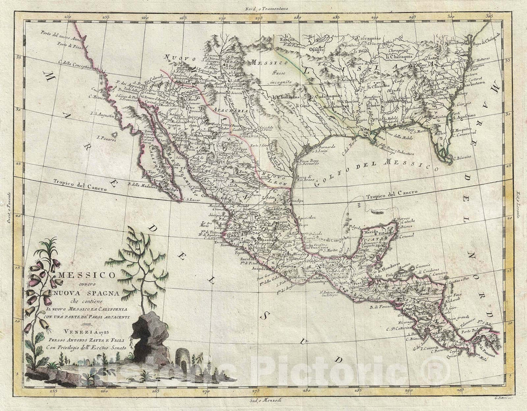 Historic Map : Mexico, Texas, and Florida, Zatta, 1785, Vintage Wall Art