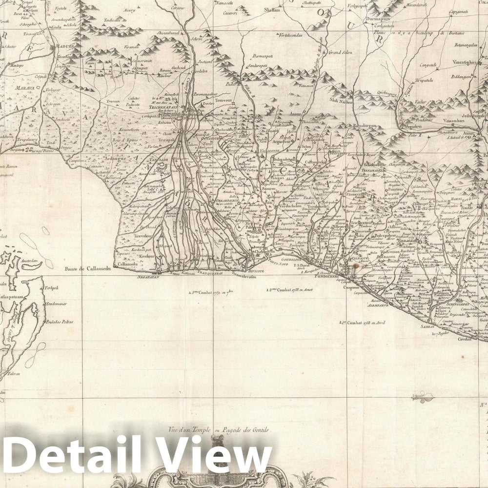 Historic Map : The South Indian Seat of War Between England and France, Croisey, 1770, Vintage Wall Art