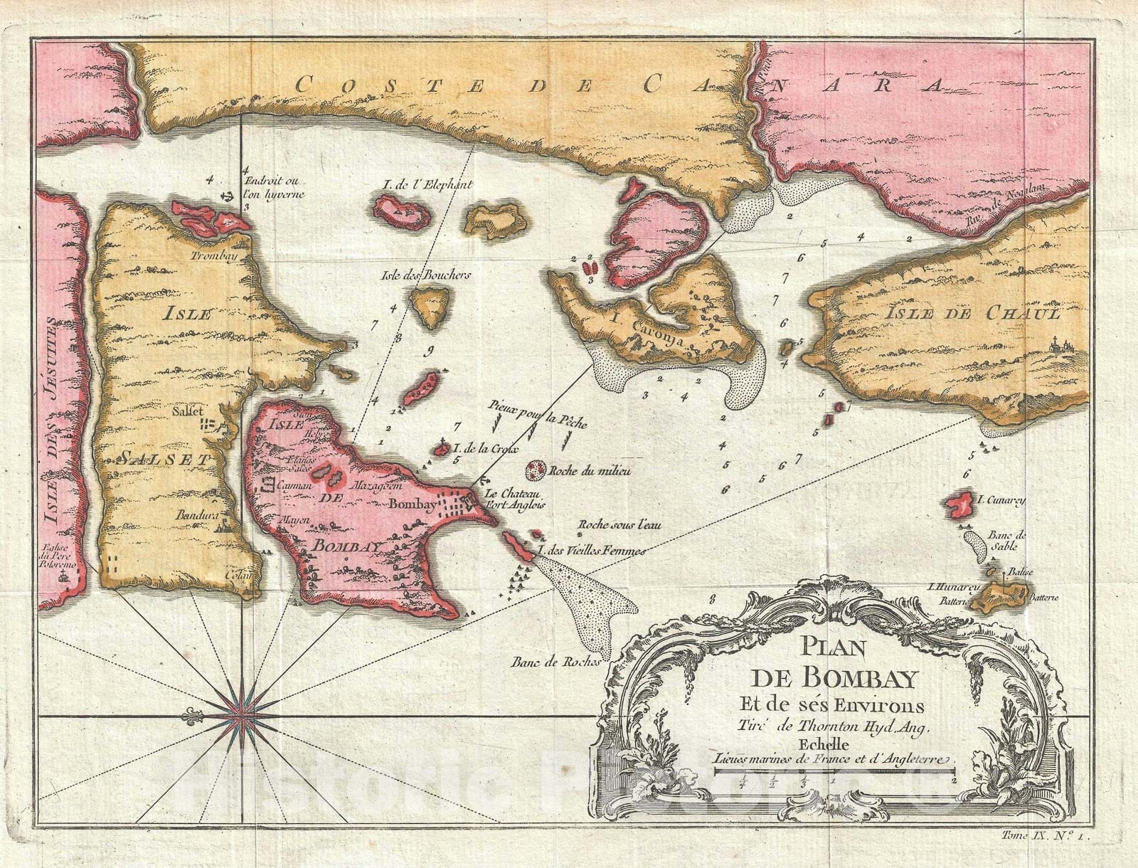 Historic Map : Plan of Bombay "Mumbai", India, Bellin, 1750, Vintage Wall Art