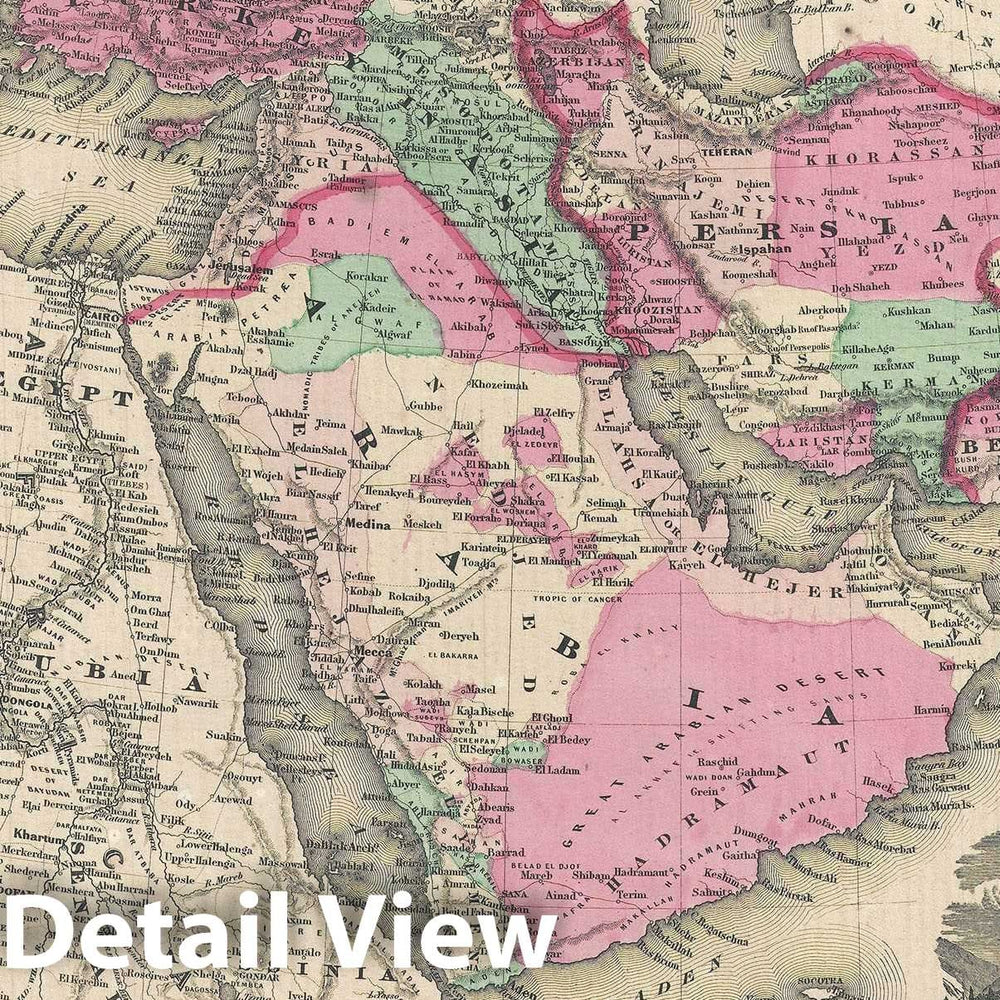 Historic Map : Arabia, Persia, Turkey and Afghanistan "with Iran and Iraq", Johnson, 1865, Vintage Wall Art