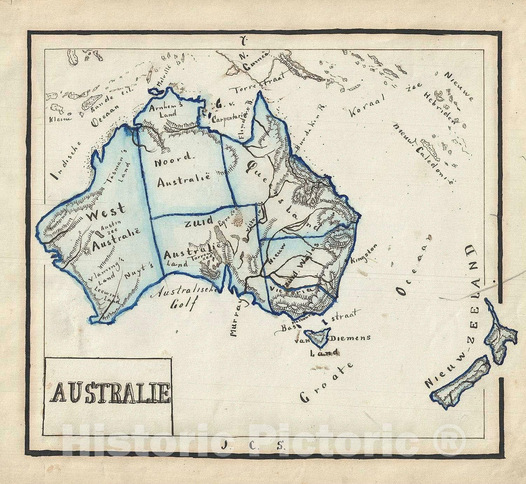 Historic Map : Australia and New Zealand, Sikkel Manuscript, 1871, Vintage Wall Art