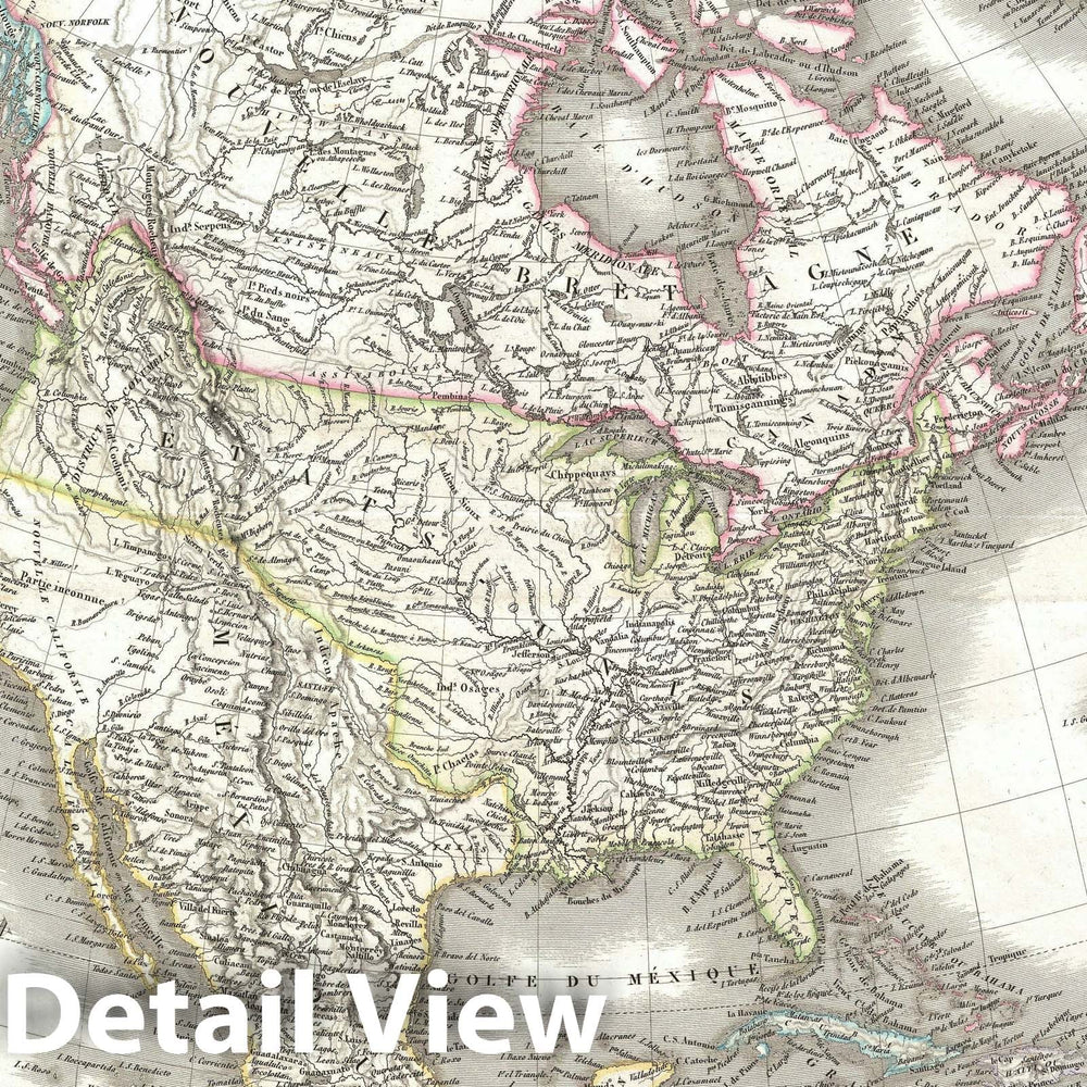 Historic Map : North America and The United States, Lapie, 1830, Vintage Wall Art