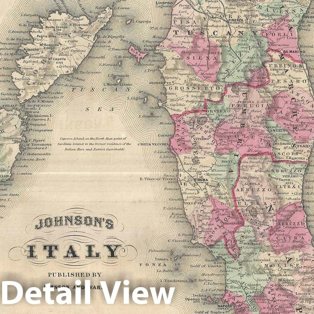 Historic Map : Italy, Johnsons, 1866, Vintage Wall Art