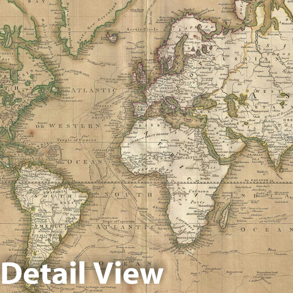 Historic Map : The World on Mercator Projection, Cary, 1801 v1, Vintage Wall Art