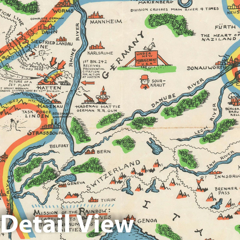 Historic Map : Pictorial Map of The 42nd Infantry Division in WWII, Mackechnie Route, 1945, Vintage Wall Art