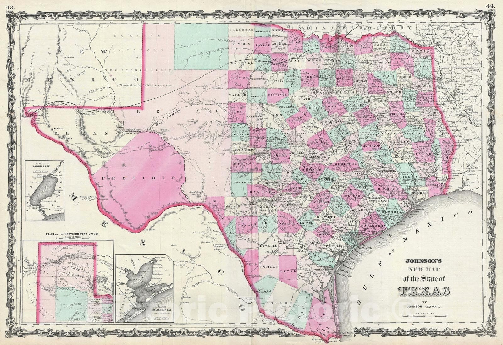 Historic Map : Texas, Johnson, 1863, Vintage Wall Art