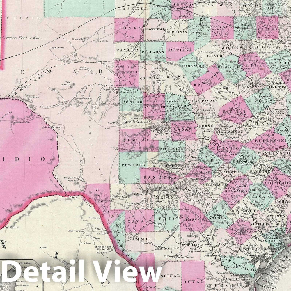 Historic Map : Texas, Johnson, 1863, Vintage Wall Art