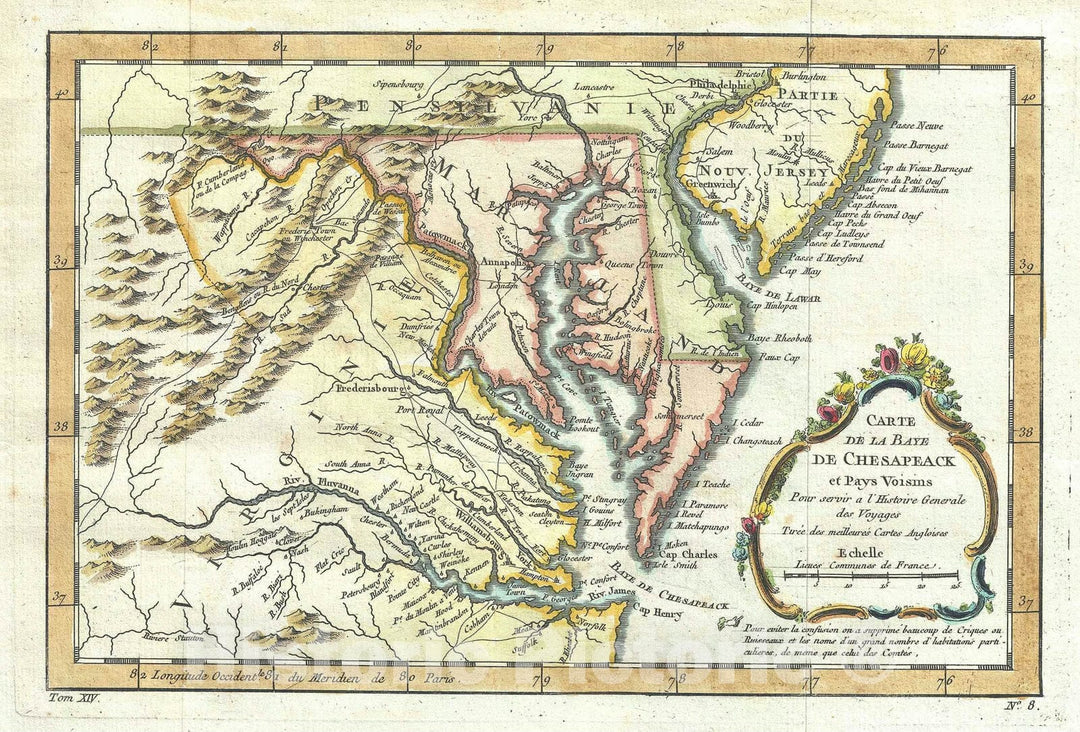 Historic Map : The Chesapeake Bay and Surrounding States, Bellin, 1757, Vintage Wall Art